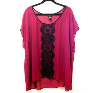 Torrid Magenta Hi-Low Blouse w/ Lace Detail